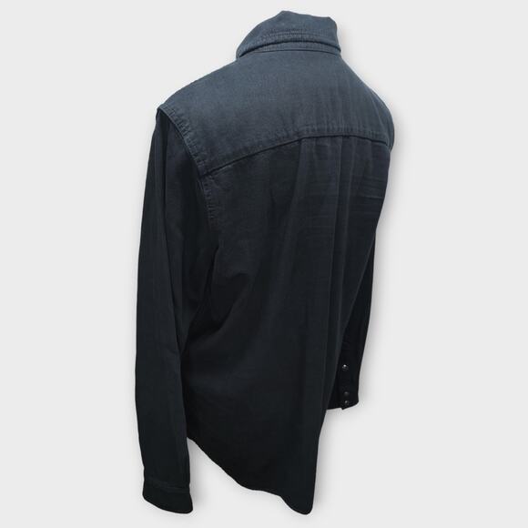 Women's Lucky Brand Black Long Sleeve Button Up Black Pearl Snaps Large - Picture 6 of 7